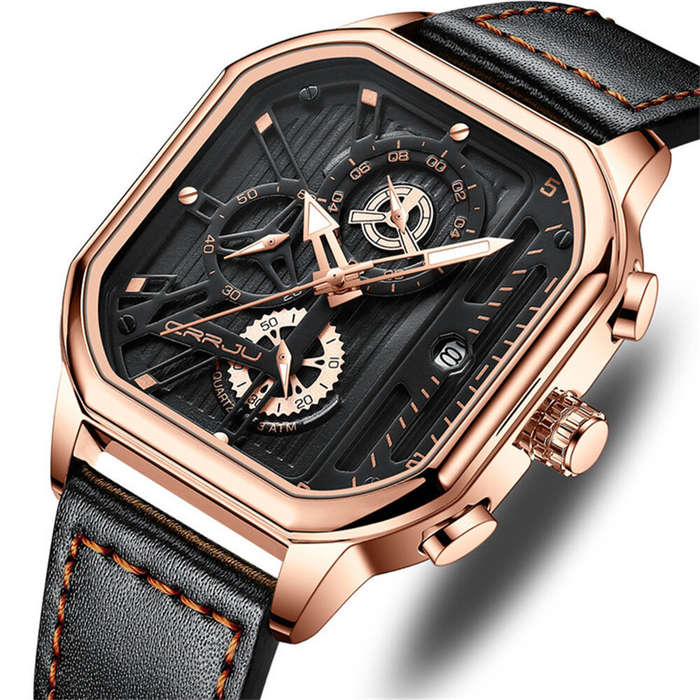 Black+Gold - CRRJU Men's Luminous Waterproof Sports Watch Square Dial Chronograph Business Casual Qu