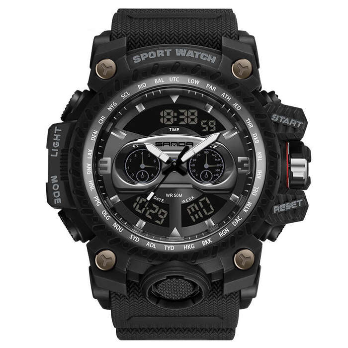 White - SANDA Men's Waterproof Luminous Sport Digital Watches Fashion Big Dial Quartz Watches Dual D