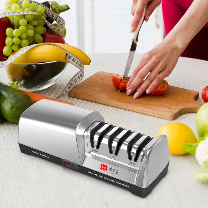 Silver - Household Automatic Multifunctional Quick Sharpener Electric Knife Sharpener 3-Stage System