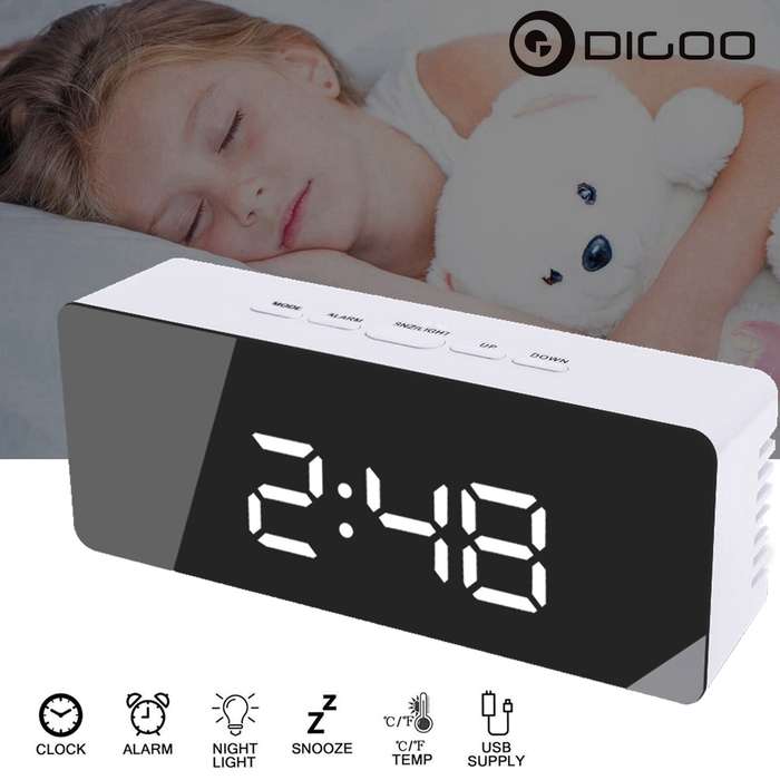 Rectangle Shape - Digoo Wireless USB Mirror Alarm Clock LED Digital Therometer Temperature Night Mod