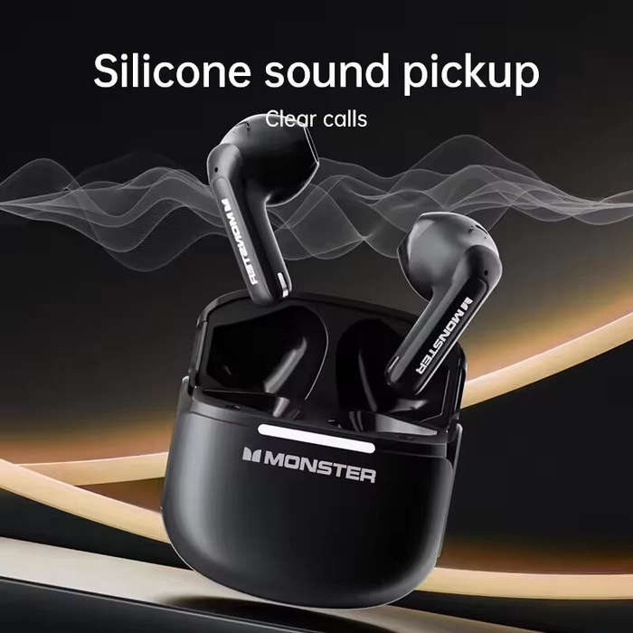 Black - MONSTER GT15 TWS Earbuds Wireless bluetooth 5.4 Earphone 13mm Metal Disphragm Dynamic Spatia