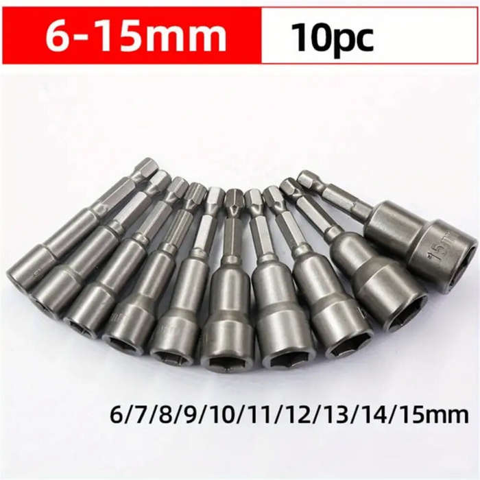 Silver - 10PCS Impact Socket Magnetic Nut Screwdriver Set 6mm-19mm Heat-Treated Chrome Vanadium Stee