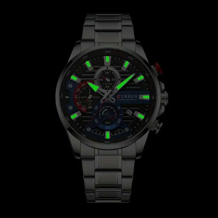 Blue Silver - CURREN Chronograph Men's Business Sports Quartz Watch Casual Fashion Analog Calendar W