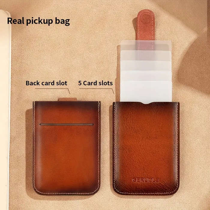 Coffee - Ekphero Men's Card Holder Genuine Leather Portable Credit Card Case Storage Magnetic Suctio