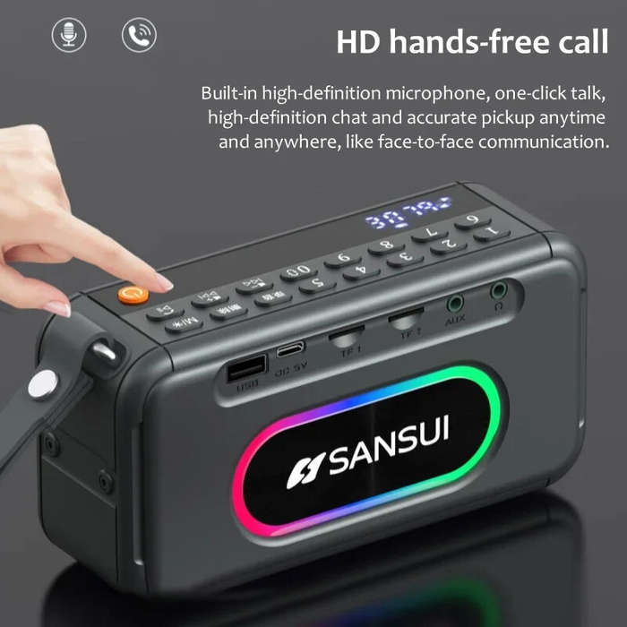 Black - SANSUI F30 Portable Wireless bluetooth Speaker Dual 52mm Speakers Bass Diaphragm RGB Light 3