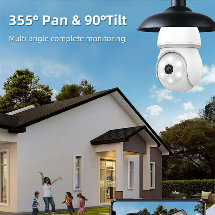 White - 1080P 2K Wireless Light Bulb Security Camera 355 PTZ E27 IP65 Waterproof Motion Detection Au