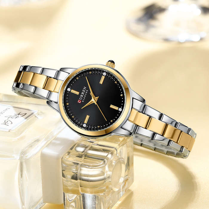 Black Gold - CURREN Luxury Brand Elegant Simple Rhinestone Quartz Watch Waterproof Stainless Steel S