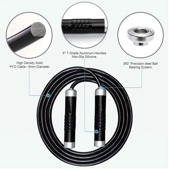 Black - Adjustable Jump Rope Weighted Skipping Rope Fitness Sports Professional Training Home Exerci
