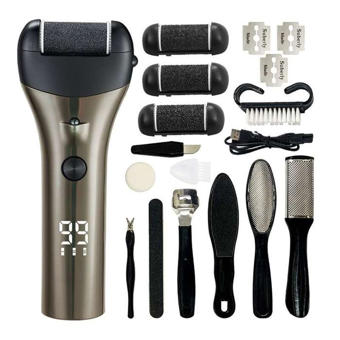 Brown - Rechargeable Electric Foot Callus Remover with USB Charging 3-Speed Digital Display Gentle C