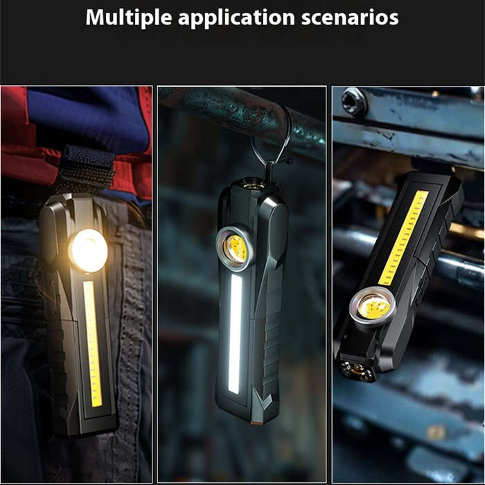 Black - BIKIGHT Magnetic COB Flood Working Light Portable LED Flashlight USB Rechargeable 3 Lighting