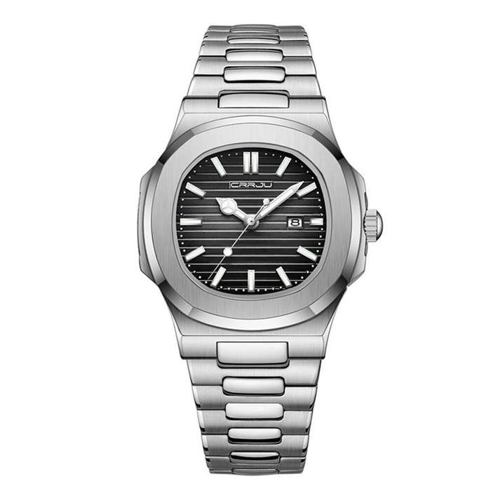 Blue - CRRJU Men's Quartz Watch Stainless Steel Band Waterproof Luminous Square Dial Business Casual