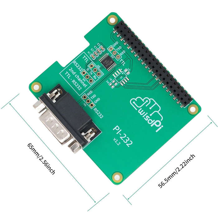 Green - RS232 Hat Expansion PCB Board for Rapsberry Pi 4/3/2/A+/B+ Compact GPIO TX/RX/GND to DB9M RS