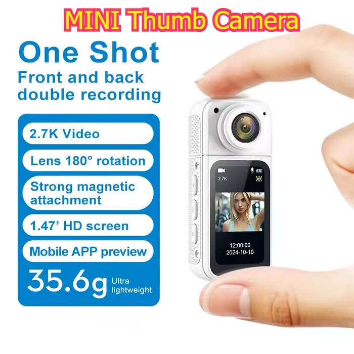 Black - 2.7K Body Camera 180 Twist Lens Camera Action Camera Thumb Camera Sports Camera Mini WIFI Sp