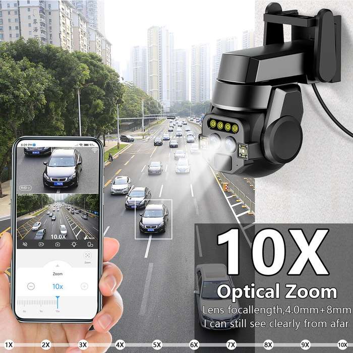 4K 6MP HD Dual-lens WiFi Surveillance Camera 10X Zoom Outdoors Night Vision Human Detection IP66 Wat