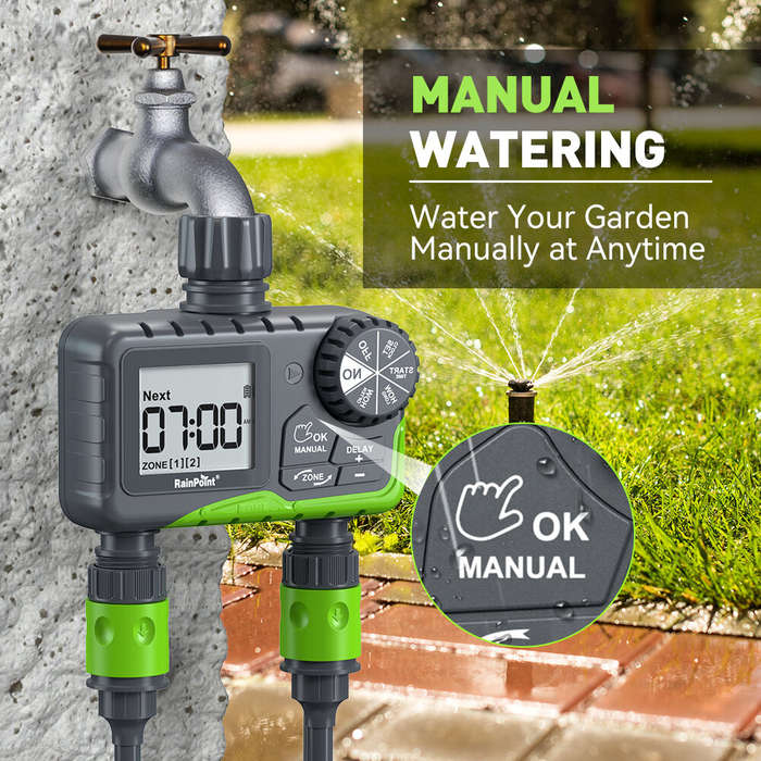 EU Plug - Rainpoint Dual Zone Garden Smart Timer Irrigation Valve Automatic Watering Device Smart Ti