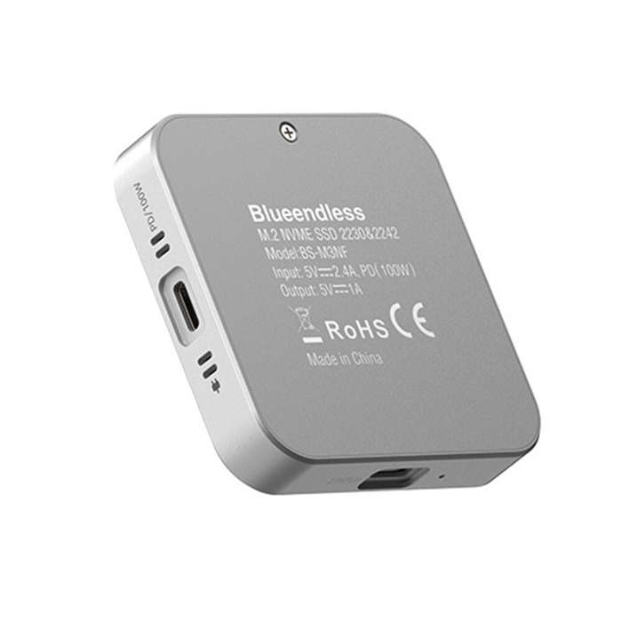 Grey - Blueendless Magnetic M.2 2230 2242 NVMe SSD Enclosure with Cooling Fan 100W PD Charging Type-