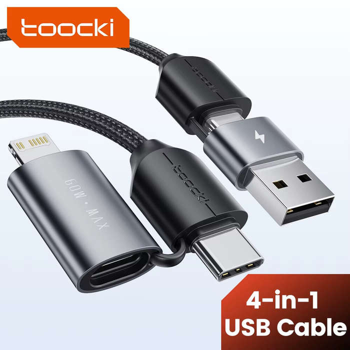 1M - Toocki TQ-X44 3A 60W USB-A/Type-C to Type-C/iP Cable Fast Charging Data Transmission Tinned Cop