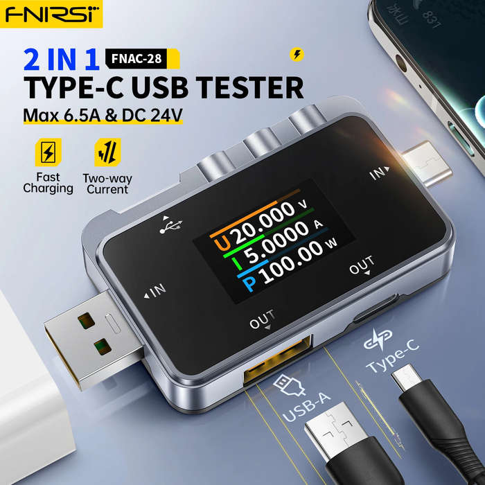 #A - FNIRSI FNAC-28 USB Tester Voltage Current Power Meter 4-24V 6.5A Color Screen Protocol Detectio