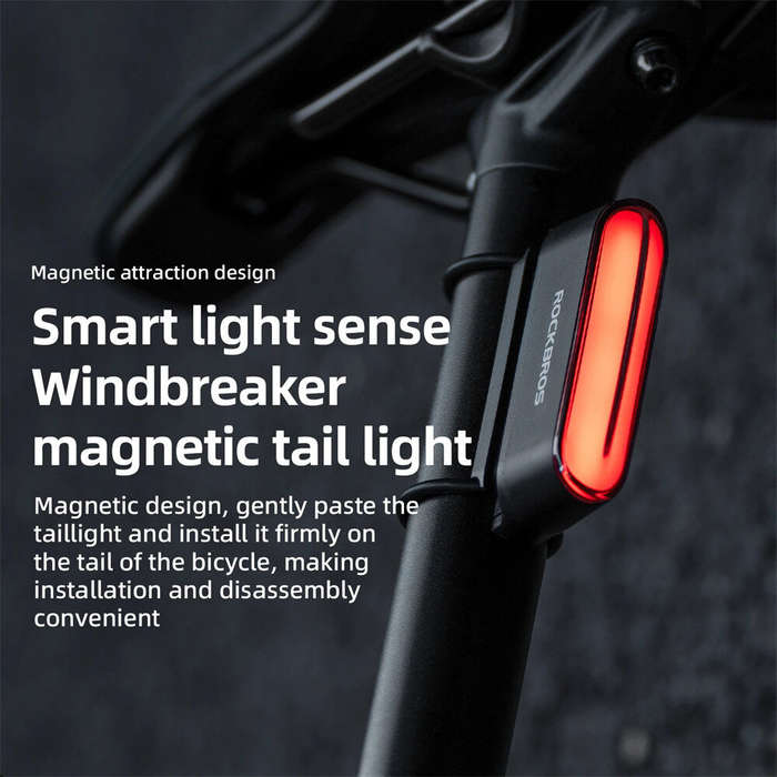 Black - ROCKBROS Magnetic Bicycle Taillight Smart Brake Light 7 Lighting Modes IPX6 Waterproof USB R