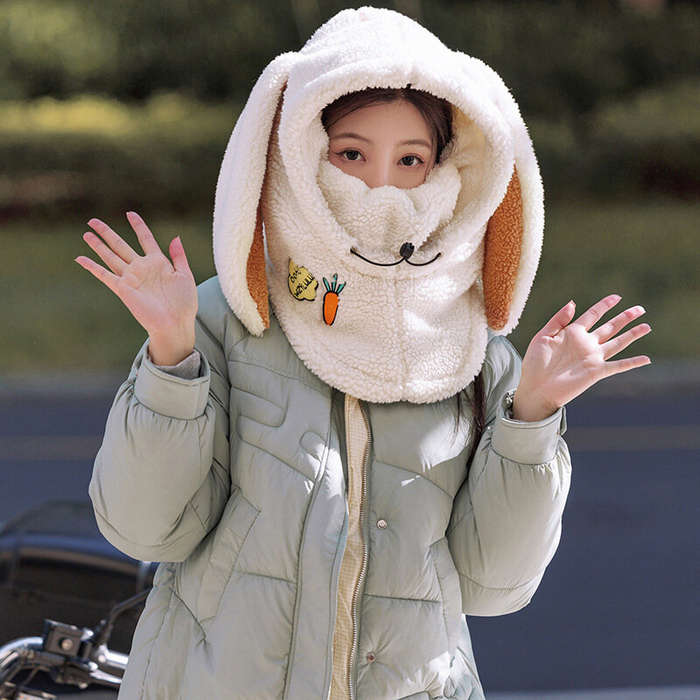 White - Cycling Caps Masks Rabbit Ear Helmet Winter Warm Ski Cover Comfortable Soft Fleece Skiing He