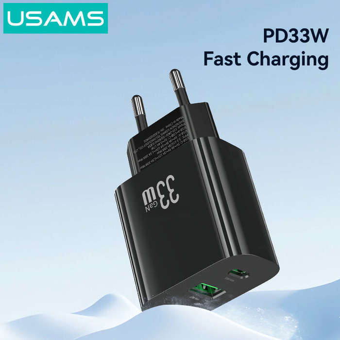 White - USAMS CC317 T65 33W 2-Port USB PD Charger USB-A+USB-C PD Fast Charging Wall Charger Adapter