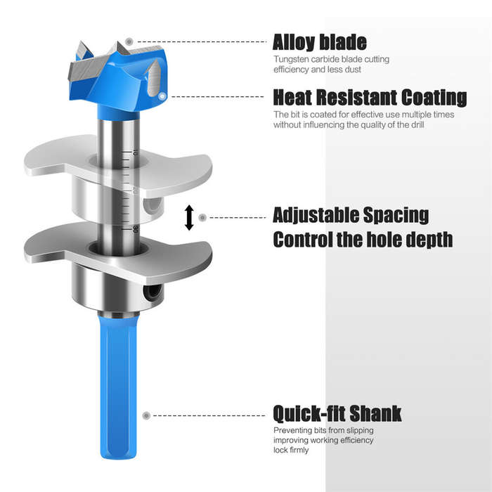 5Pcs - 5PCS Hex Shank Hinge Boring Forstner Drill Bit Set Countersink Bit 15-35mm Cutting Diameter H