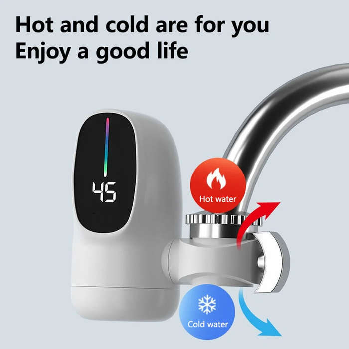 White - Instant Hot Water Tap Digital Display Instant Electric Water Heater Kitchen Faucet Adapter F