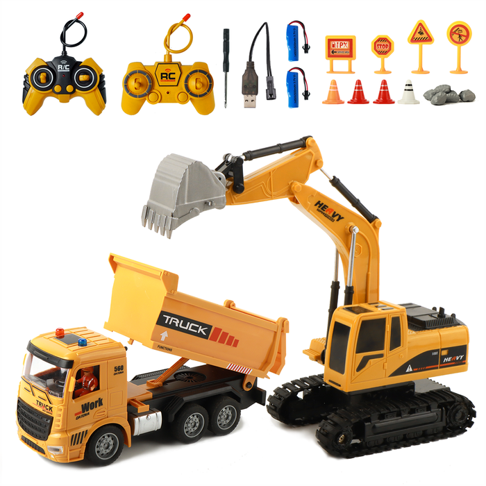 01 - 689-959A 1/20 2.4G 6CH RC Excavator+RC Dump Truck RTR for Children Toys
