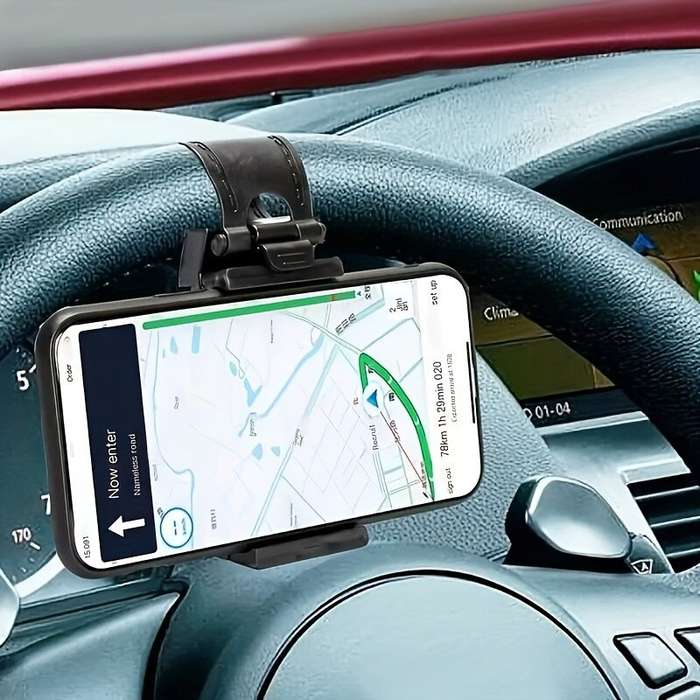 Pink - Car Steering Wheel Phone Holder Hook Mount Navigation Adjustable Mobile Phone Bracket Support
