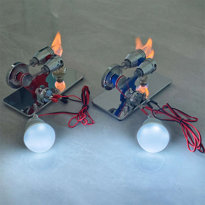 Red - LL-015 -Type Mirror-Reflective Thermal Hot Air Stirling Engine Generator Model with LED Bulb S