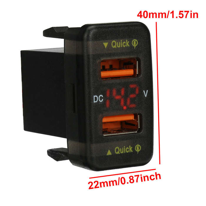 Blue Light - Dual USB QC Car Charger Socket Power Adapter With 12-24V Voltmeter LED Car Accessories