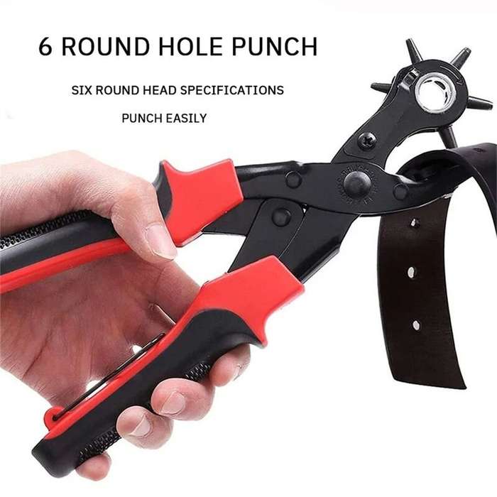 Red - Versatile Belt Hole Punch Tool for Leather Plastic Paper and Cards with 6 Adjustable Sizes