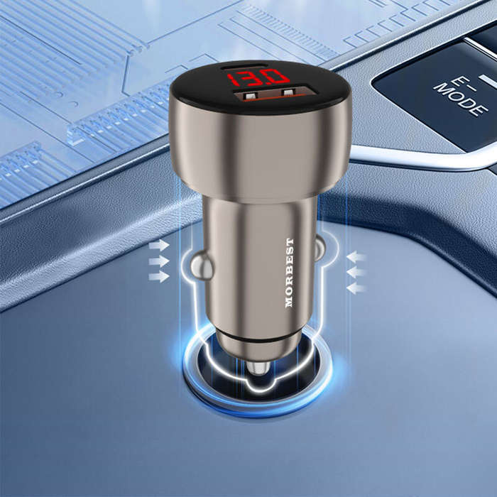 Blue - MORBEST C77CA 48W 2-Port USB PD Car Charger Adapter USB-A+USB-C PD QC Fast Charging with Red