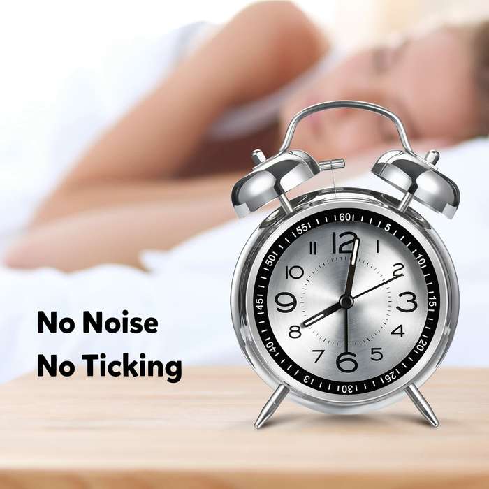 Black - AGSIVO 4 Inch Loud Alarm Clock Twin Bell Analog for Heavy Sleepers Silent Non-Ticking Quartz