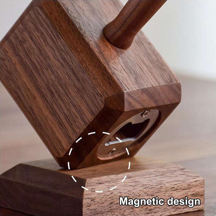 Brown - Creative Wooden Retro Bottle Openers Multifunction Hammer Shaped Drinks Corkscrew Long Handl