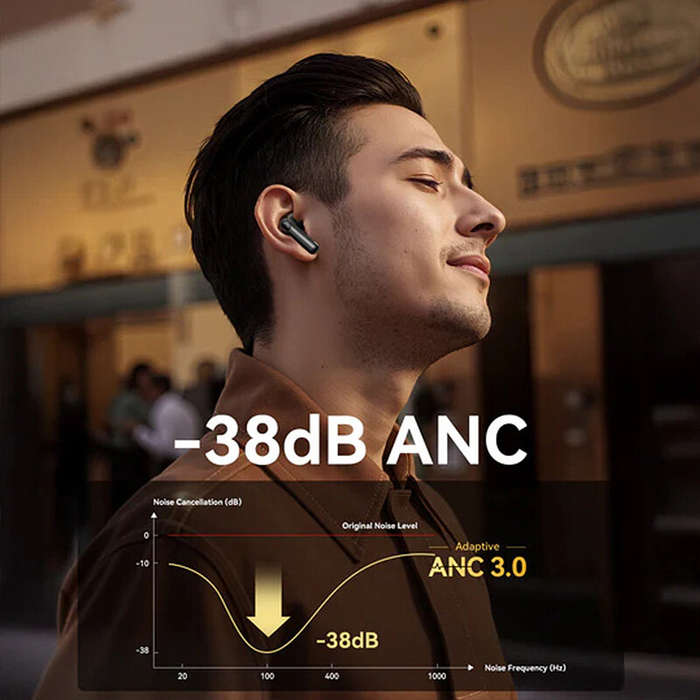 Black - Joyroom FN3 TWS bluetooth Earbuds ANC Wireless Earphone 4-Mic ENC Call Noise Reduction 13mm
