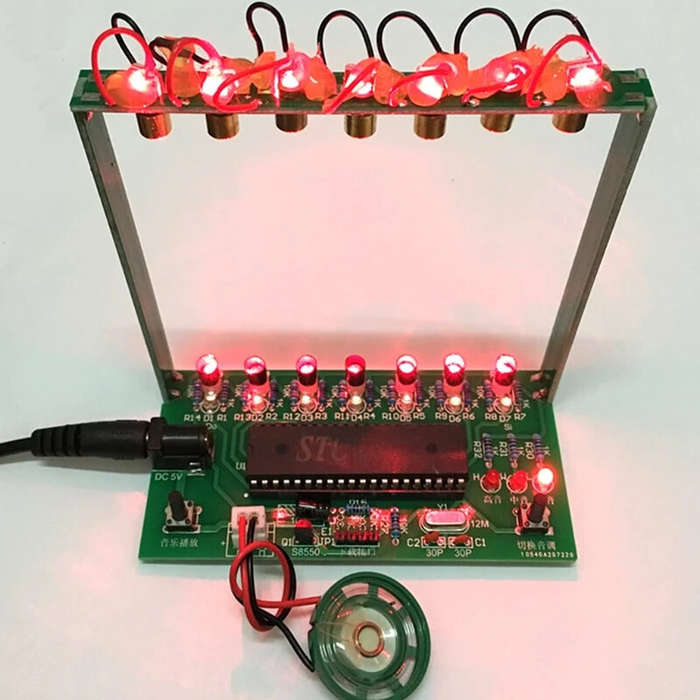 DIY Kit - STC89C52 Electronic Harp Interactive Sound Generation High Bass Switch Illuminated Strings