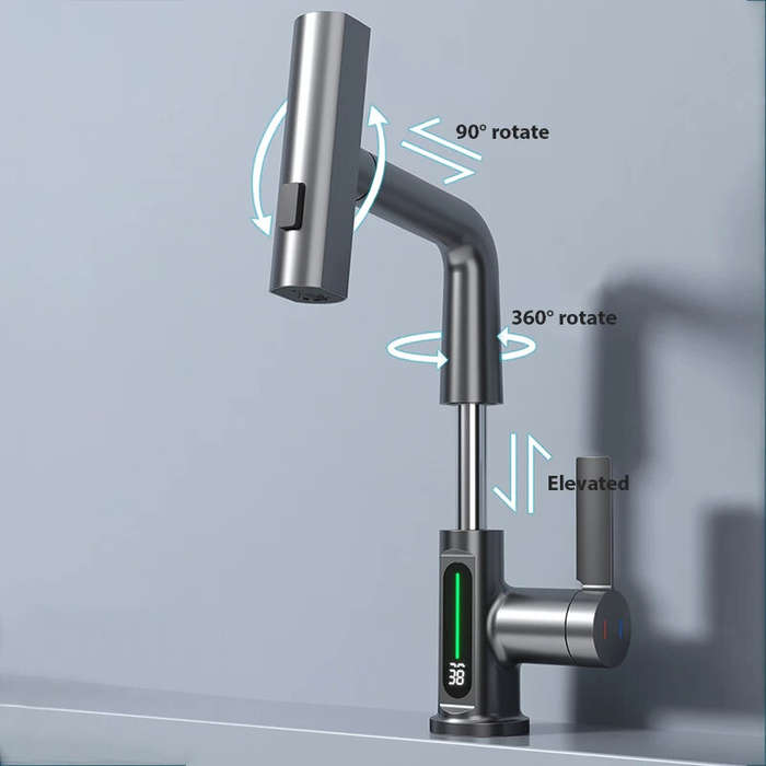 #02 - Stainless Steel Washing Faucet with Digital Temperature Display Dual Hot and Cold Function Cer