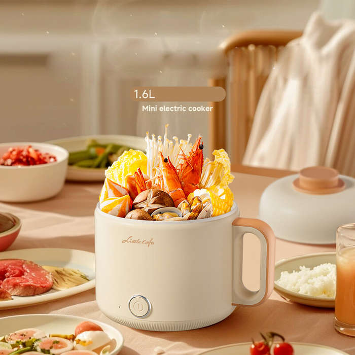 Beige - Littlelofa 1.6L Electric Cooker Household Mini Hot Pot 500W Cooking Pot For 1-2 People Home