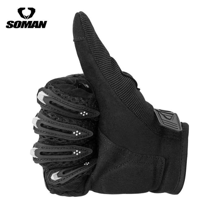 L - SOMAN Motorcycle Gloves Carbon Fiber Leather Moto Riding Gloves Men Motorbike Protective Gears M