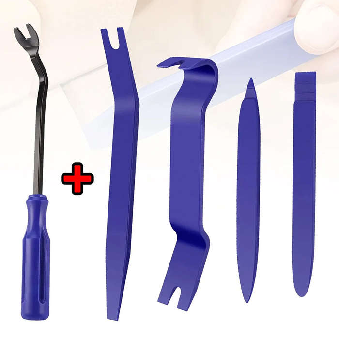 Red - 5 Piece Set Car Door Clip Panel Trim Removal Tool Kit Navigation Blade Removal Plastic Car Int