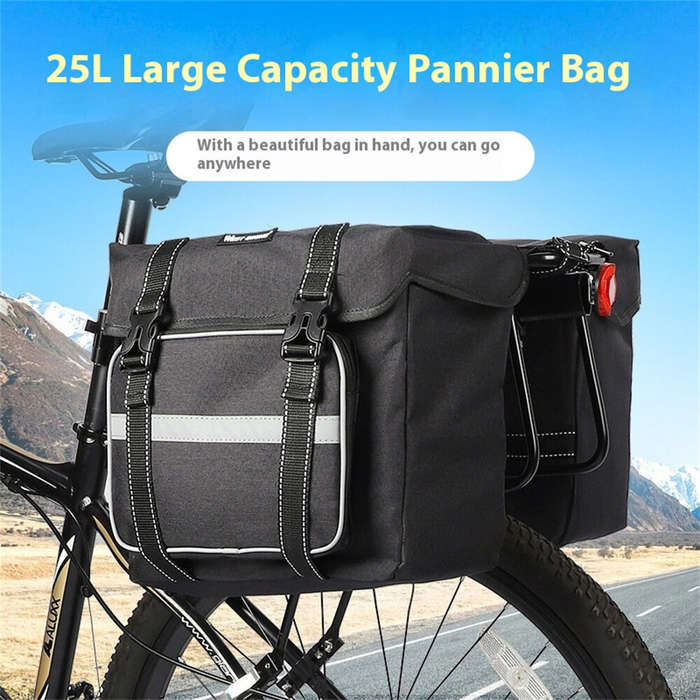 Black - WEST BIKING 25L Bicycle Pannier Bag Waterproof Bike Rear Seat Bag Large Capacity Tail Seat L
