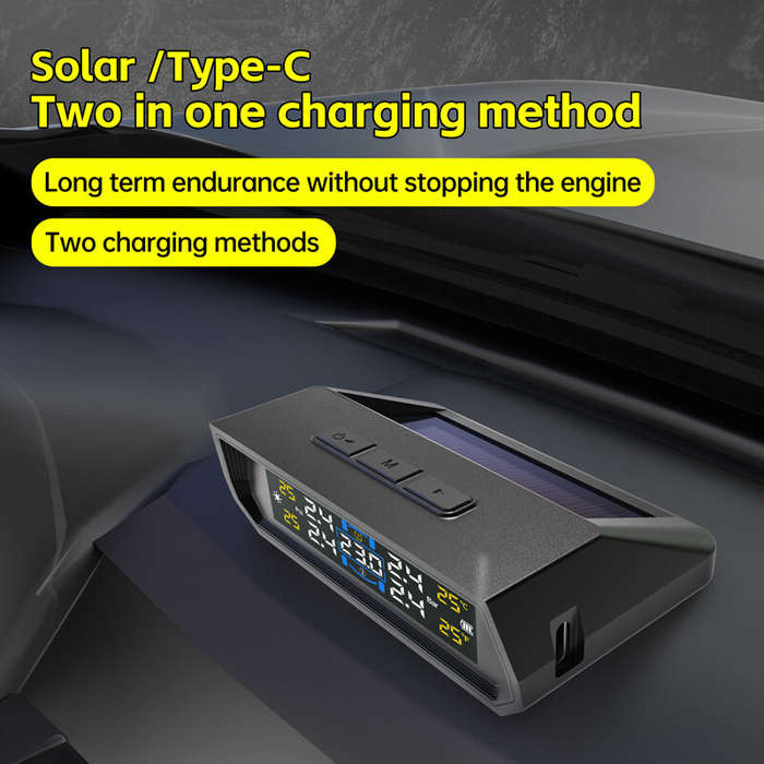 Internal - Solar Tire Pressure Monitoring System In-Car Ambient Temperature Detection Four Tire Pres