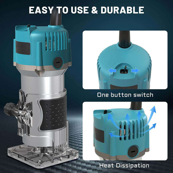 EU Plug - Electric Trimmer Wood Router 800W 30000RPM with 15 Tungsten Carbide Router Bits High Preci