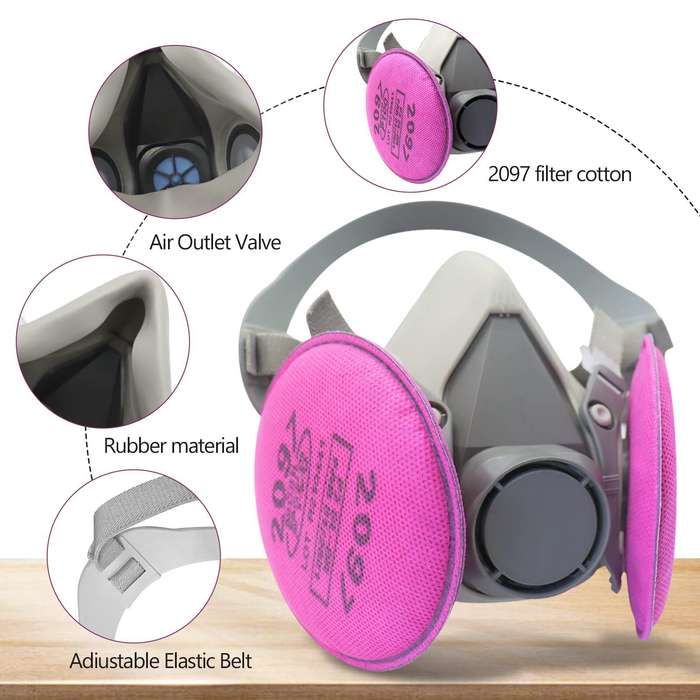 #A - Respirator Mask 2097 Filters Set Dust Mask Silicone Material Adjustable Fit Air Purification fo