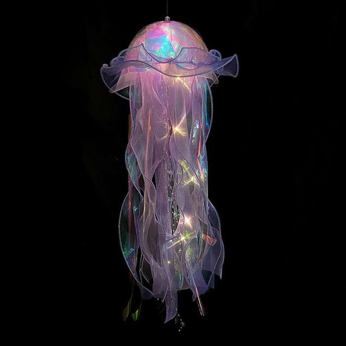 Pink - Colorful Jellyfish Lamp Vibrant and Unique Glow Bedroom Decoration - Handmade Lace Lampshade
