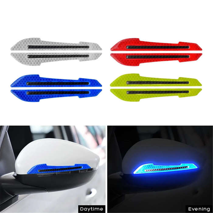 Red - 2pcs 3D Car Bumper Reflective Strips Car Rearview Mirror Stickers Safety Reflective Stickers R