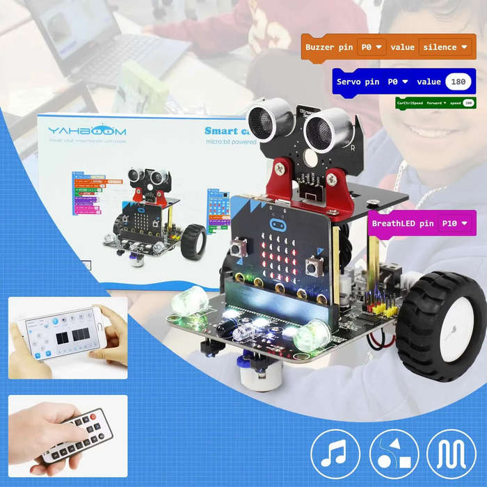 with Microbit V2 - Yahboom Microbit Smart Robot Car Micro:bit V2 Board Make Code Programming STEM Ed