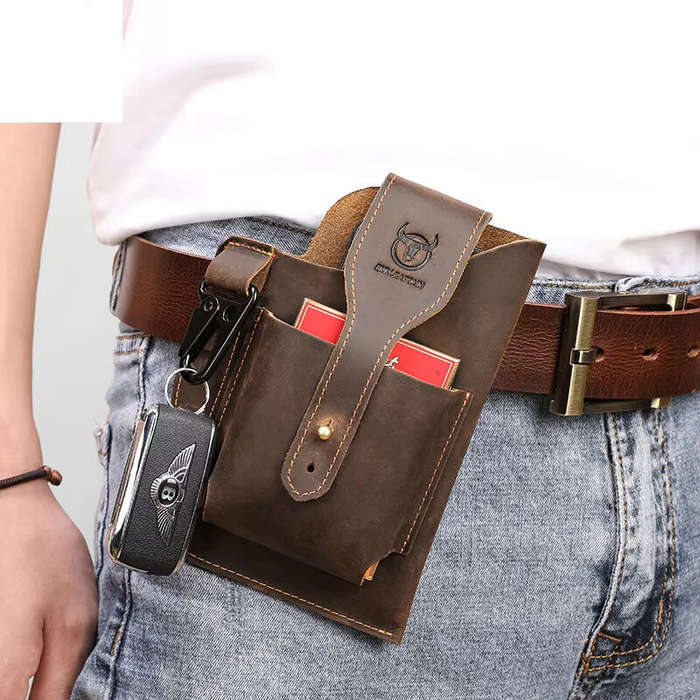Coffee - BULLCAPTAIN Genuine Leather Waist Bag for Men Belt Bag Packs 7inch Cell Phone Purse Waist B
