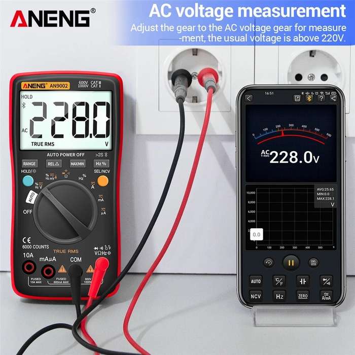 ANENG AN9002 Bluetooth Digital Multimeter 6000 Counts Professional MultimetroTrue RMS AC/DC Current